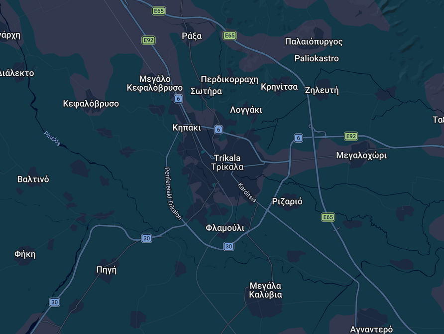 Χάρτης περιοχής Τρικάλων και γύρω περιοχών εξυπηρέτησης.
